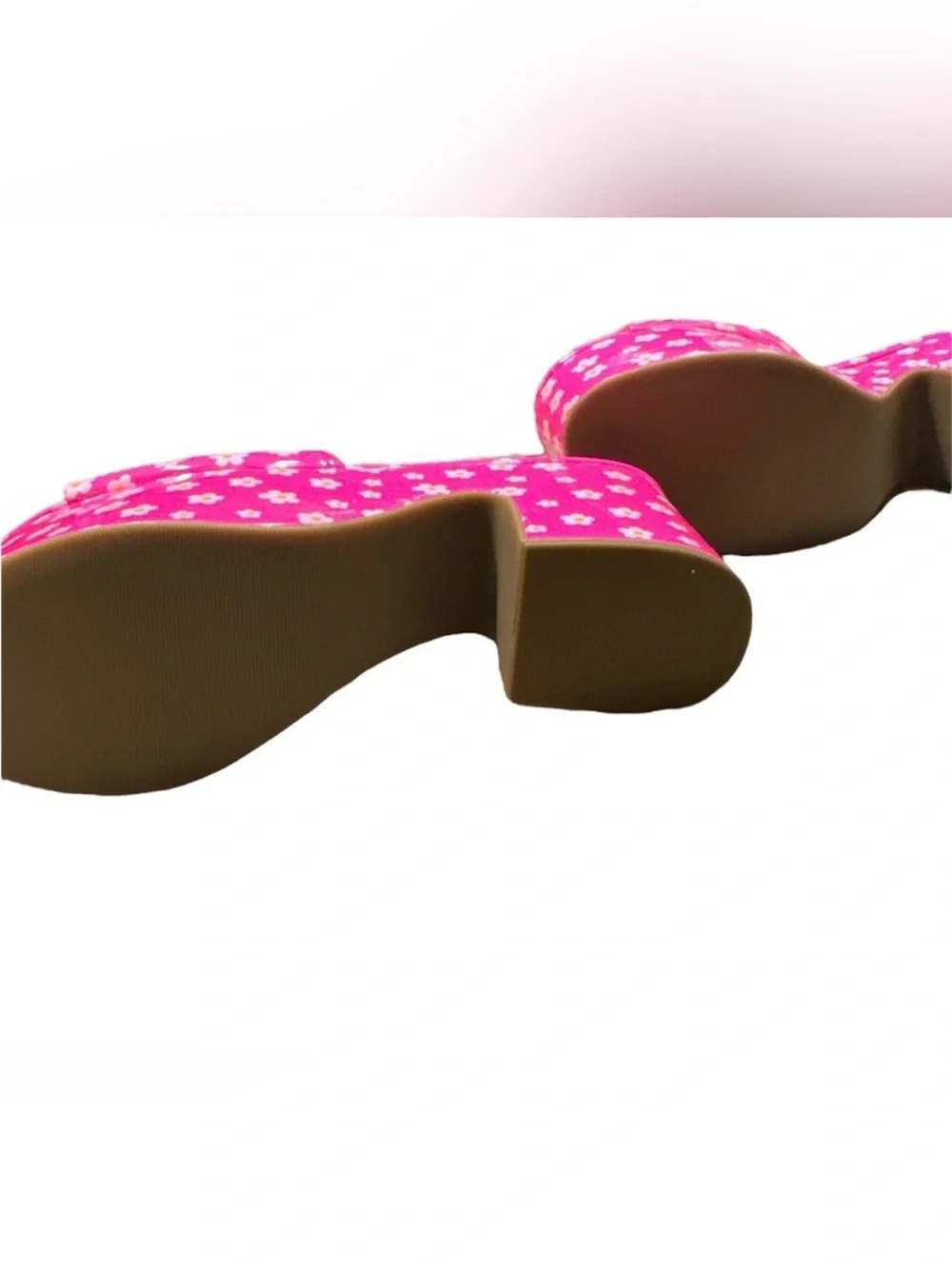 Wild Pair Hot Pink Floral Platform Slip on Sandal Heels
